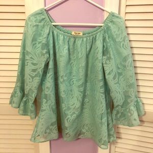 Feminine, Flirty , Seafoam green lace blouse